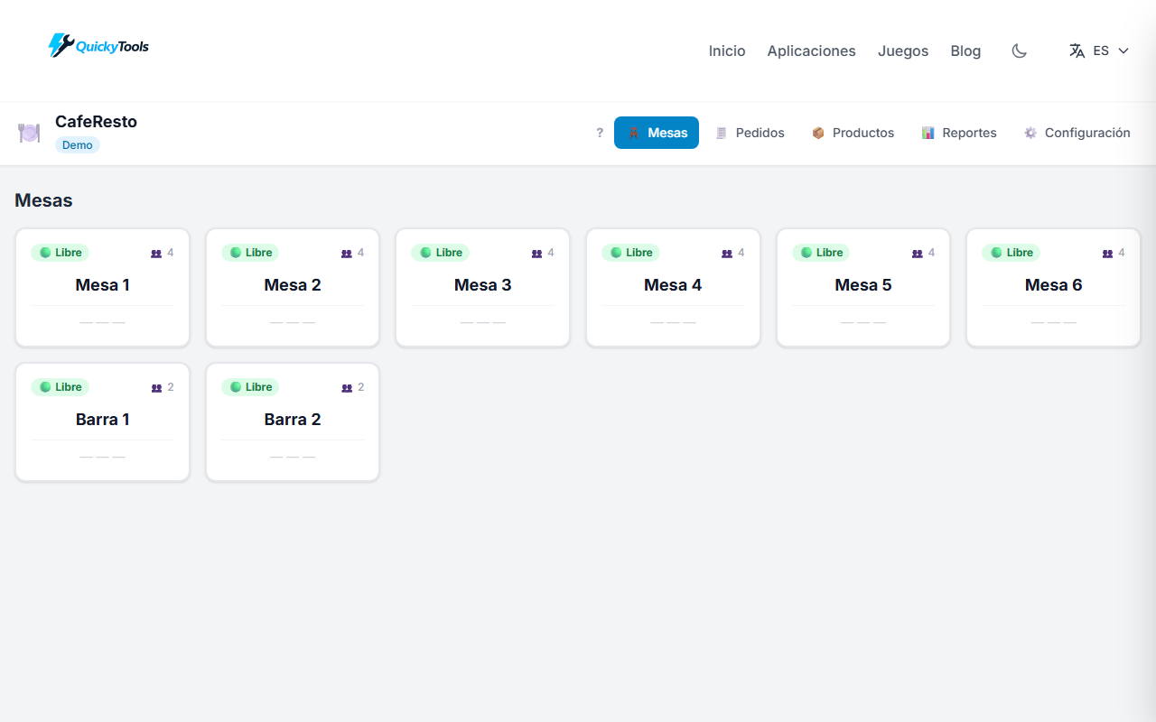 Tables overview — all tables in the grid